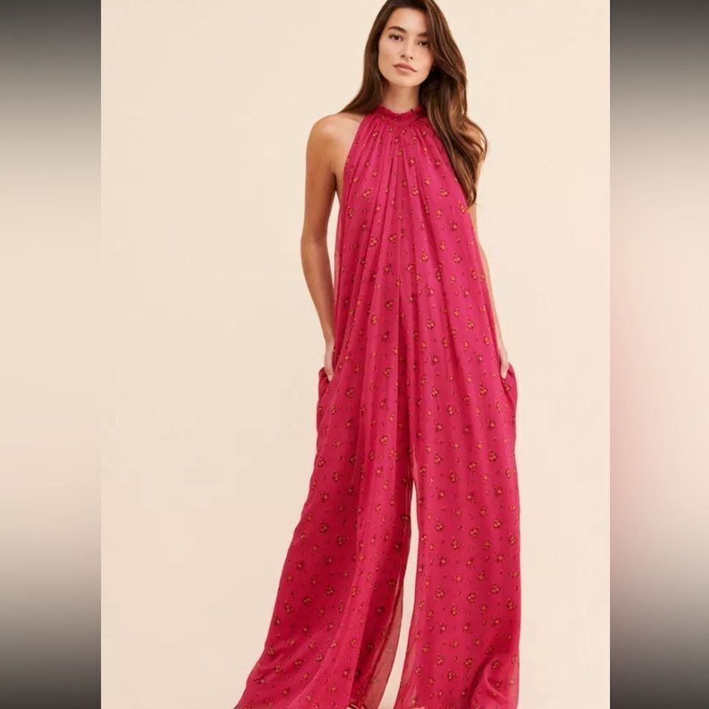 Free People Pink Floral Jumpsuit